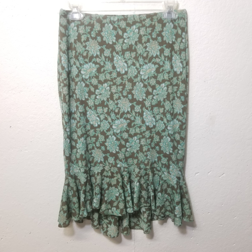 EXPRESS Brown Green Floral Skirt Small
